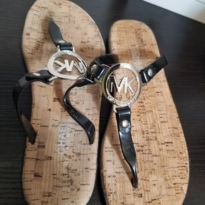 Michael Kors Cork Bottom Black Sandals MK Charm
